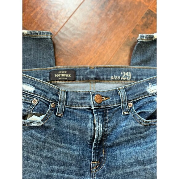 Womens Toothpick J. Crew Distressed Skinny Blue Jeans Sz 29 - Picture 2 of 6